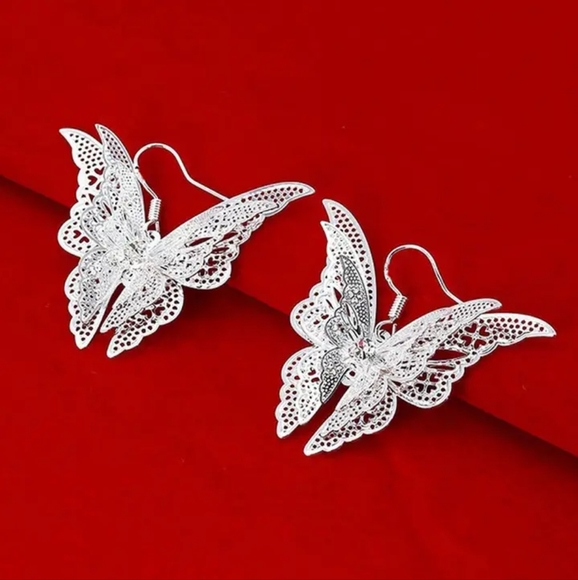 Jewelry - STERLING SILVER PLATED BUTTERFLY EARRINGS WITH CZ ASCENT STONE